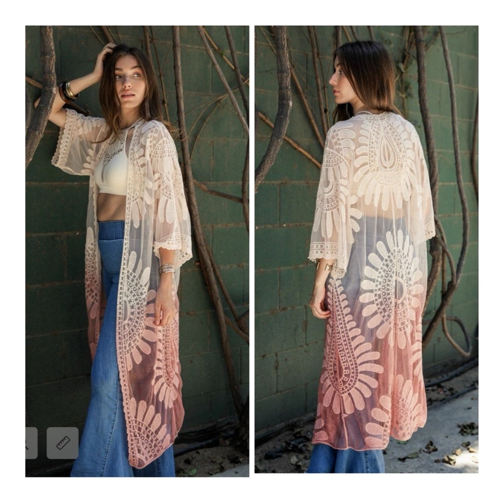 Alchemy Thread Large Ombre Embroidered Lace Bohemian‎ Kimono Cardigan Duster